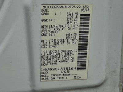 2018 Nissan NV2500 HD SV Standard Roof